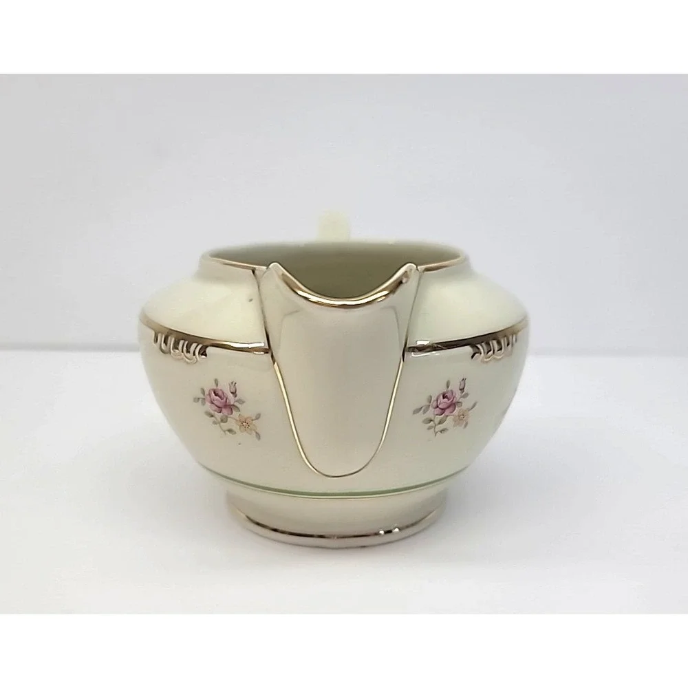 Bavaria Germany US Zone Sugar & Creamer-Ivory w/Pink/Yellow Flowers-Gold Trim
